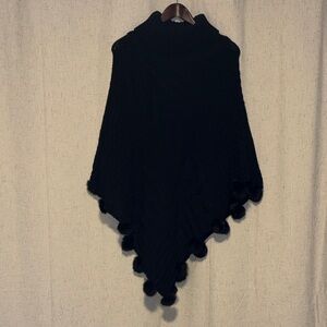 Source Unknown Black Knit Pom-Pom Cape